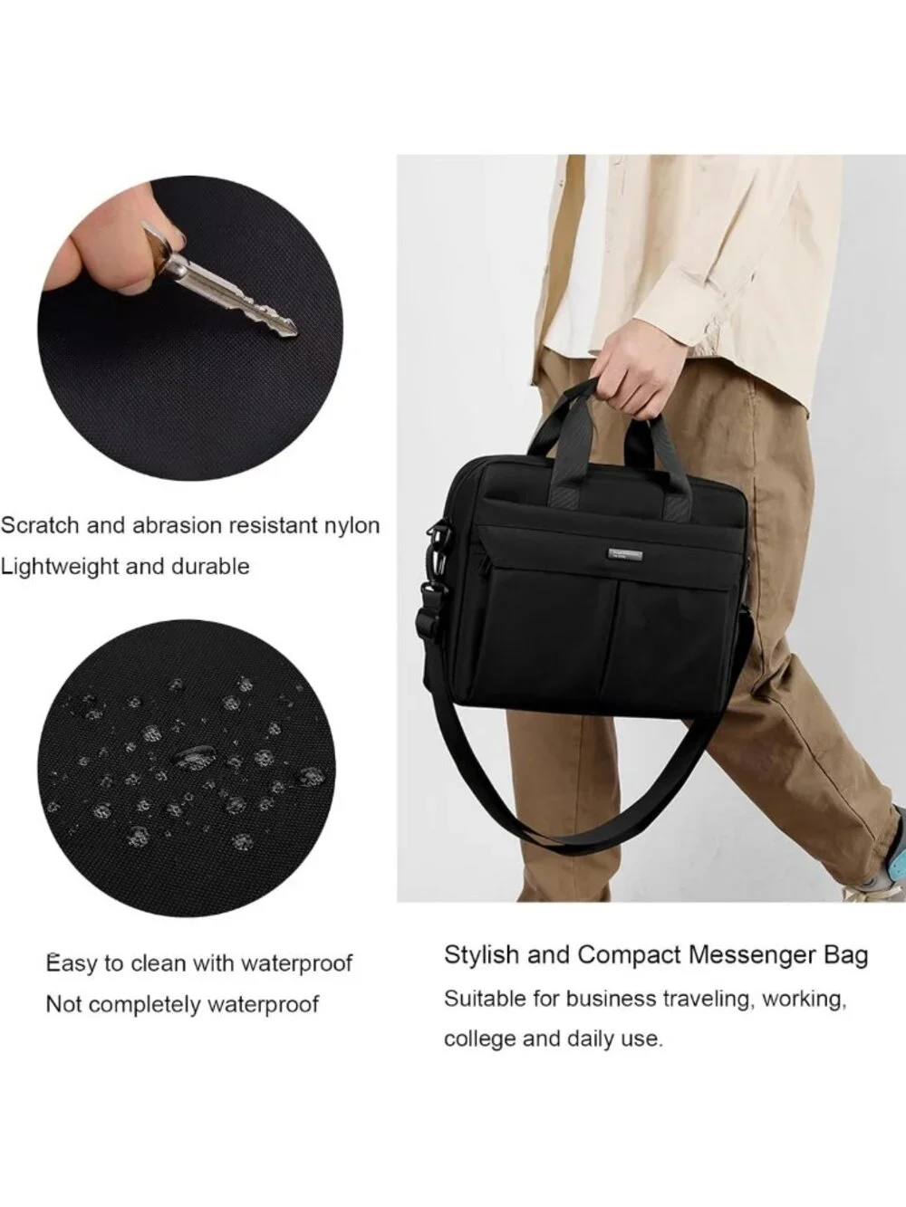Waterproof 14-Inch Laptop Bag for Men & Women | Lightweight Compact Briefcase